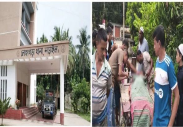 ভ্যানে নিহত ভ্যাবচালক মফিজারের লাশ।